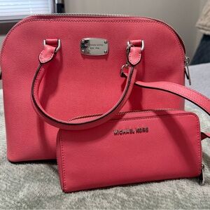 Michael Kors Coral Satchel and Wallet Set